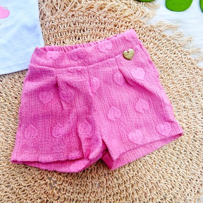 Conj. Blusa So Cute e Short Corações - Branco e Rosa